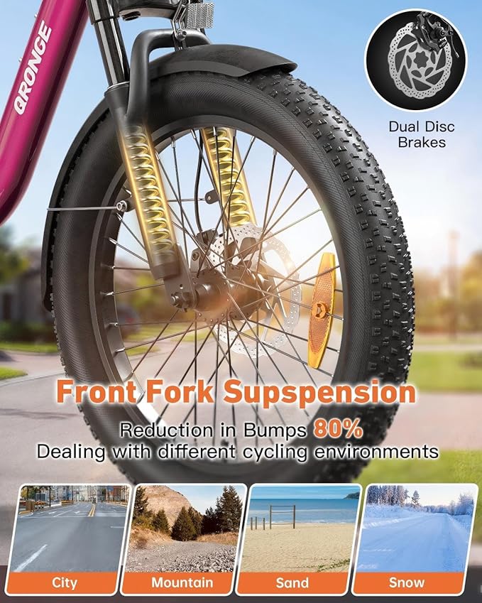Electric Bike, 1000W Peak Folding Electric Bike, 486Wh 70 Miles Range Ebike, Waterproof Removable Battery, 7 Speed, 25 MPH Max, 20" Step-Thru Bicycle with Front Basket