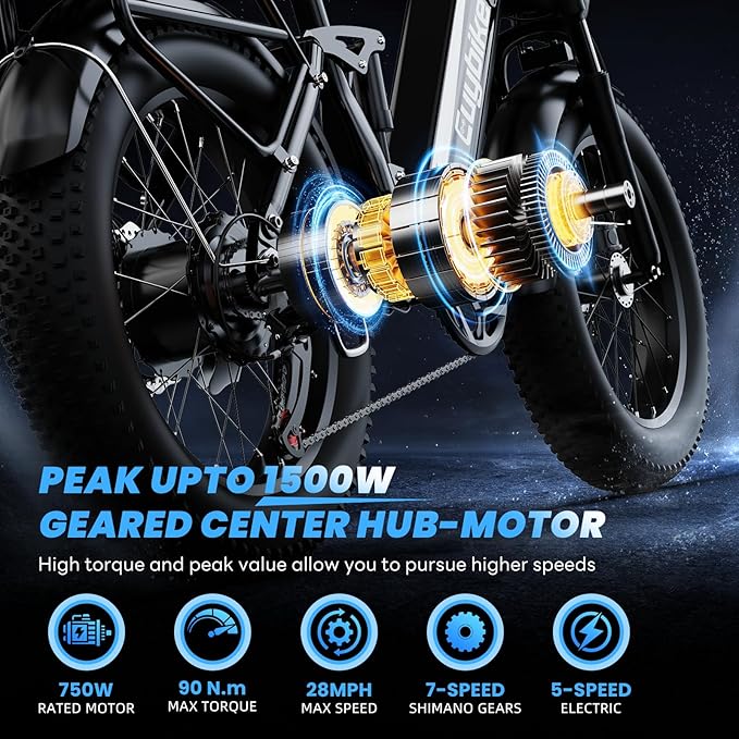Electric Bike for Adults, 48V 20Ah Battery,1500W Peak Motor Step Thru Ebike 80+ Miles Max Range, 20x4.0 Fat Tires,Max 30Mph Electric Mountain Bike for All Terrain, Ideal for Commute, Off-Road