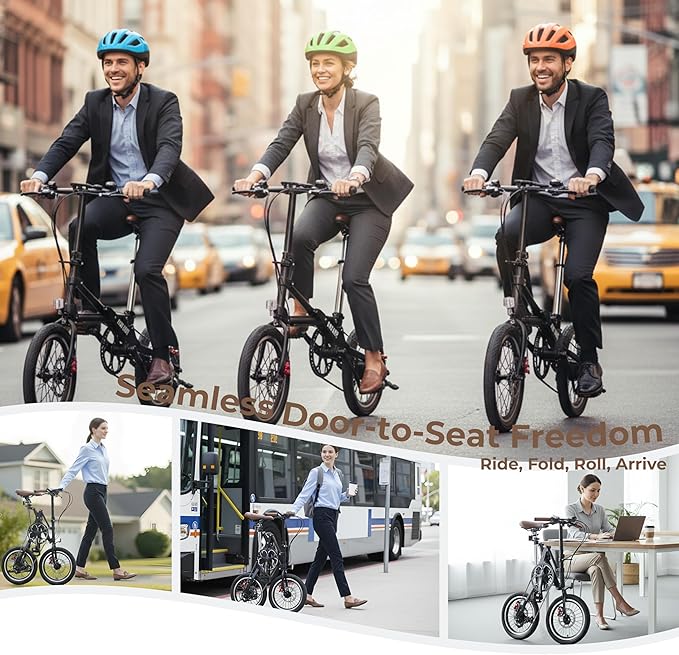 16 Inch Folding Bike for Adults, 1-Second Quick Fold Technology, Lightweight 33lbs Commuter Bicycle, 95% Pre-Assembled, 7-Speed Gears, Space Saving Foldable Bike for City Travel