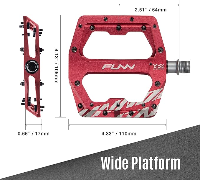 Funn Funndamental Flat Pedals - Wide Platform Bicycle Pedals for BMX/MTB Mountain Bike, Adjustable Grip for Outstanding Stability, 9/16-inch CrMo Axle