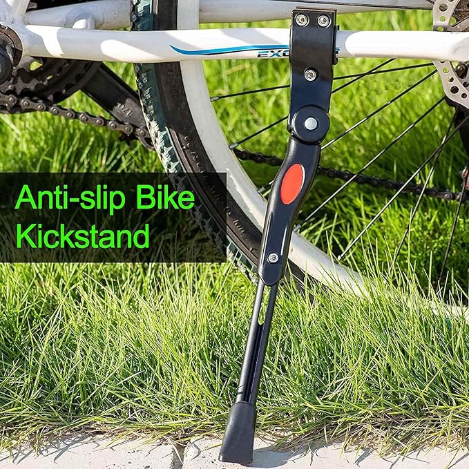 Bike Kickstand, Adjustable Aluminum Alloy Bicycle Kickstand for Road Mountain Bike, Fit 20" 24" 26", Black