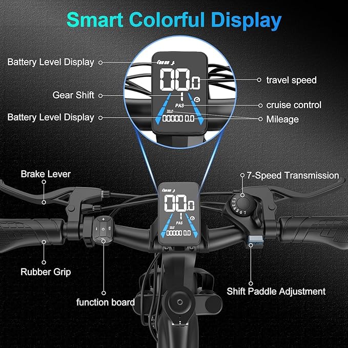 ASKGO Electric Bike for Adults, 1500W Peak Motor, 25Mph, 65Miles, 48V 10AH Removable Battery, 26“ Mountain Ebike with 7-Speed Gear for Beach Snow Commuter