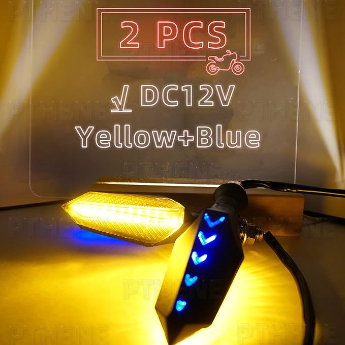 Motorcycle Led Turn Signal Lights, Universal Front Rear DC12V Flowing Blinkers Flasher Indicator Light For Electric Motorcycles Motorbike Scooter Bicycle E-Bike (Amber/Blue, DC12V)
