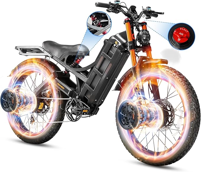 eAhora 5600W Romeo Pro 3 Dual Motor Electric Bike for Adults 50MPH, 60V70A, 26x4 Fat Tire Full Suspension All Terrain Ebike for Men Women, Up to 200 Miles for Snow Off-Road Commuter Mountain E-Bike