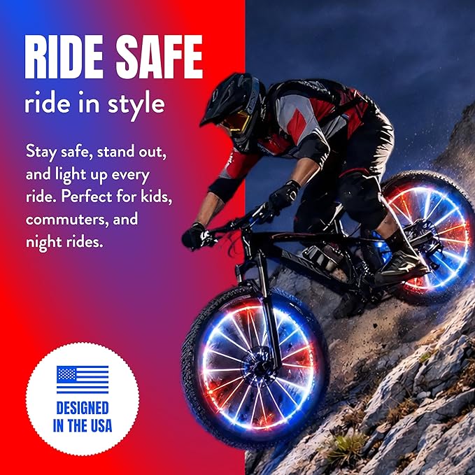 Activ Life 2-Tire Pack LED Bike Wheel Lights with Batteries Included, Get 100% Brighter and Visible from All Angles for Ultimate Safety and Style