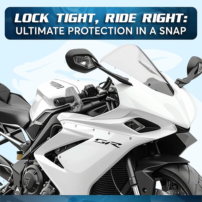 Motorcycle Grip Lock - Heavy Duty Brake/Handlebar/Throttle Security for Bikes, Scooters, Mopeds, or ATVs in Under 5 Seconds - Anti-Theft Device With Free Holster (Silver)