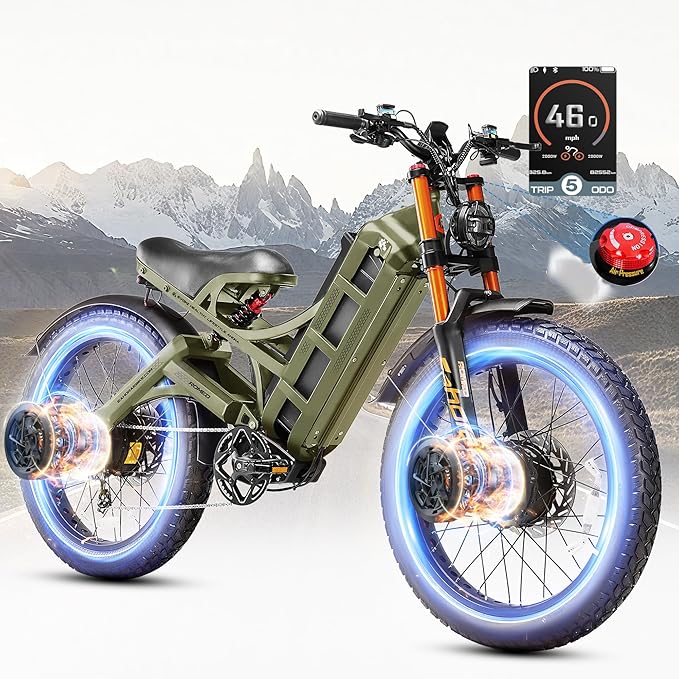 eAhora 2025 Latest Romeo Pro 3/2/Pro 5600W/50Mph 4000W/46Mph Dual Motor Electric Bike for Adults, 60V/80Ah 52V/70Ah 250+Miles Long Range Ebike 26''*4.0 Fat Tire Full Suspension Off-Road Ebike, UL2849