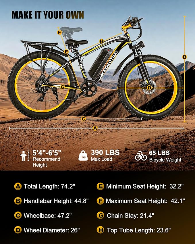 Electric Bike for Adults,1500W Peak Motor E Bikes, 26" Fat Tire Electric Bicycle, 30/33 MPH 60/70 Miles Electric Mountain Bike, Removable Battery, Dual Brake, 7 Speed