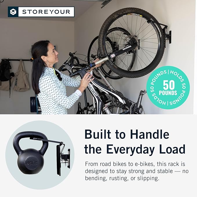 StoreYourBoard Bike Swivel Rack – Wall Mounted Garage Bike Storage, Vertical Bike Rack with 120° Swivel Hanger & Stopper – Space-Saving Bike Rack Garage Mount for Kids Bikes, BMX