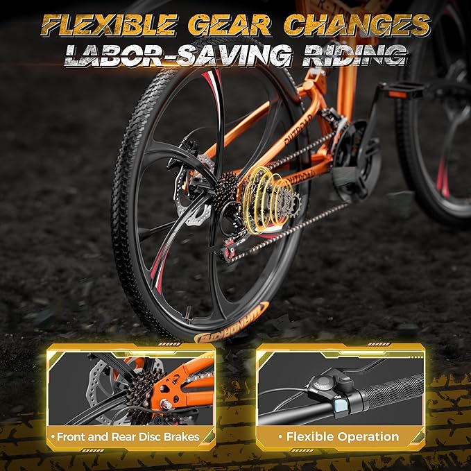 Betterland 26 Inch Mountain Bike, 21 Speeds Full Suspension Folding Bikes, Dual Disc Brake, High Carbon Steel Frame and Non-Slip Quick Release tire Bicycle for Adult