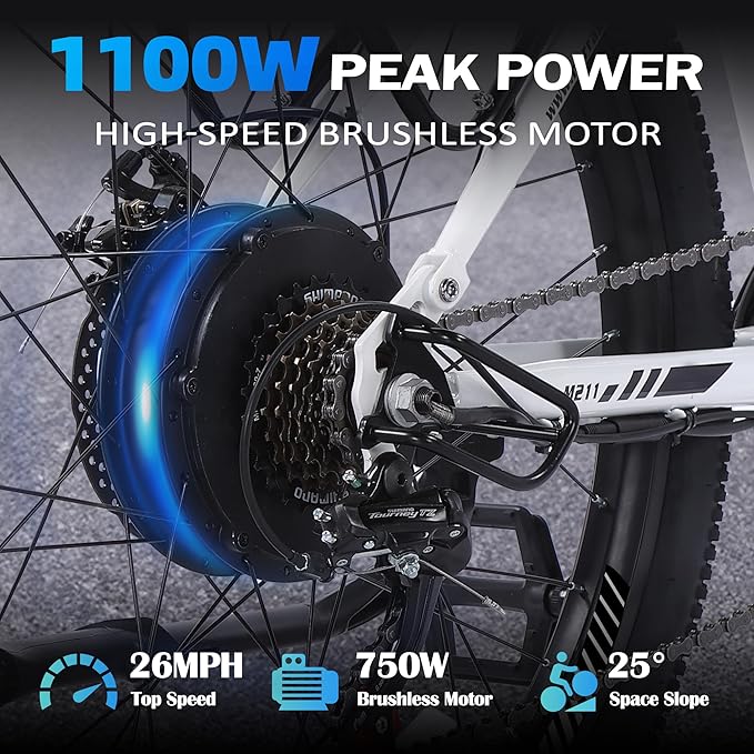 Electric Mountain Bike for Adults 26" Step-Over/Thru Commuter Ebike for Men Women, 540W/1100W Peak Motor, 374Wh/500Wh Removable Battery,7-Speed