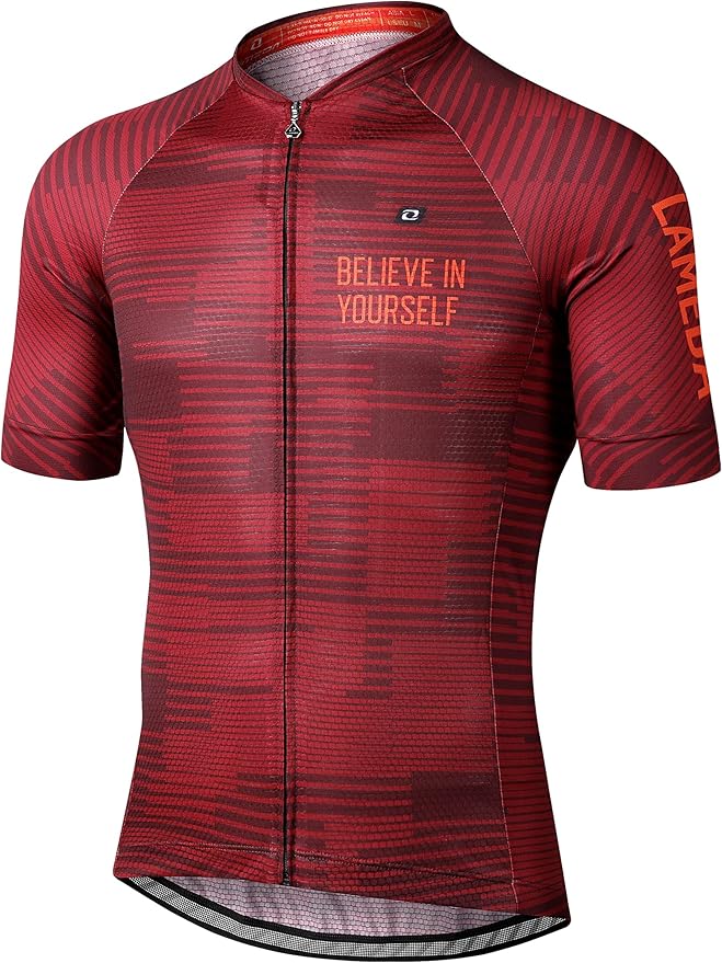 LAMEDA Men's Cycling Jersey Breathable Lightweight Short Sleeve Elastic Pro Road Bike Shirt Full Zip