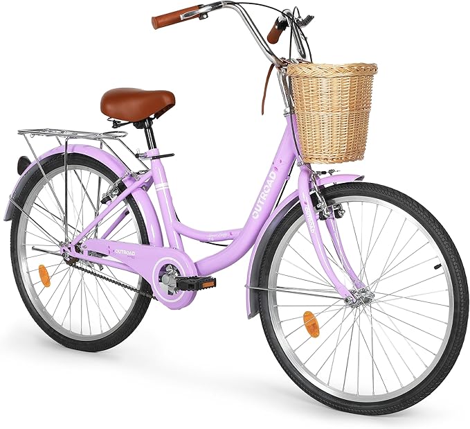 Outroad Comfort Bike for Women, 24/26 Inch Commuter Bicycle for Adult Men and Women, High-Carbon Steel Comfortable City Bikes with Rear Rack or Basket