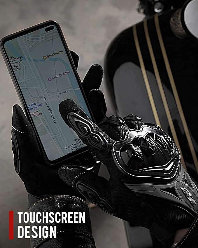 IRON JIA'S Motorcycle Gloves Full Finger Durable for Road Racing Bike Summer Spring Powersports Support Touch Screen Black-XL