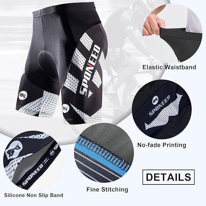 sponeed Men's Cycling Shorts Padded Bicycle Riding Pants Bike Biking Clothes Cycle Wear Tights