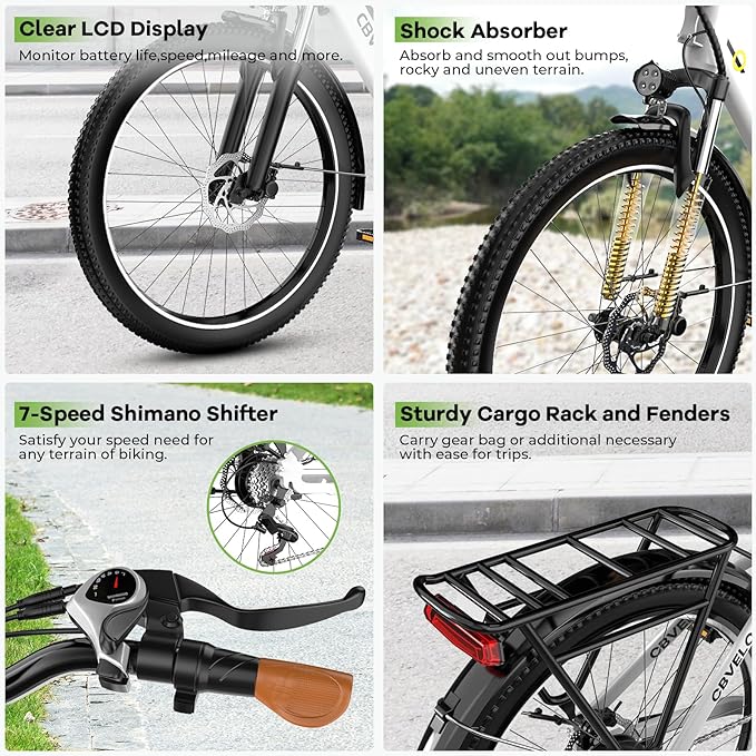 YorkE 26“ Electric Bike for Adult,1000W Peak, up 80 Miles Removable Battery Ebike,Adult Electric Bicycles for All Terrain,Men Women E Bike, 7-Speed