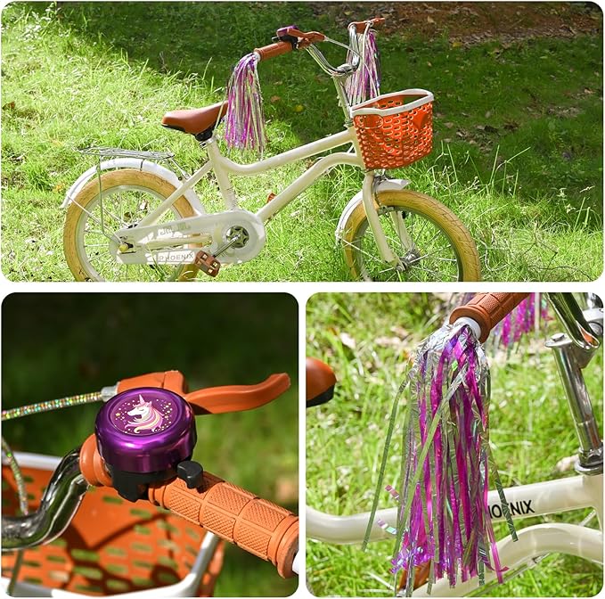 Kids Bike Bell with 2 Pcs Bike Streamers for Girls, Cute Children's Bicycle Accessories