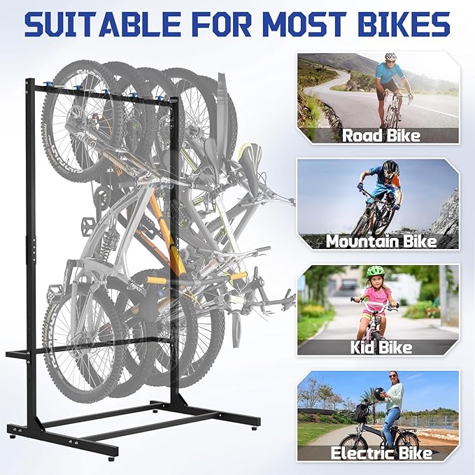 Freestanding Bike Rack with Caster Vertical Bike Storage Stand for Garage Indoor Bicycle Organizer Holds Up to 5 Bikes