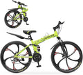 Outroad 26 Inch Folding Mountain Bike, 21 Speed Full Suspension High-Carbon Steel MTB Foldable Bicycle, Dual Disc Brake Non-Slip Folding Bikes for Adults/Men/Women, Black, Orange and Green