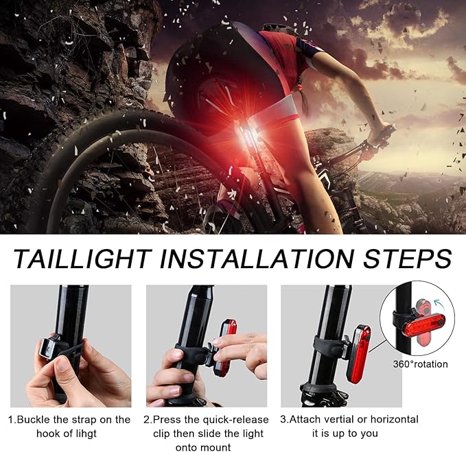 2 Pack USB Rechargeable LED Bike Tail Light Bicycle Rear Cycling Night Essential Reflector Seat Back Safety Lamp Waterproof Bright Warning Flash MTB Light for Men Women Kids