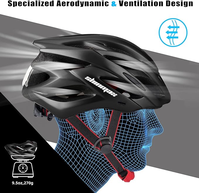 Bike Helmet Men Women, Shinmax Bicycle Helmet with Rear Light and Detachable Visor