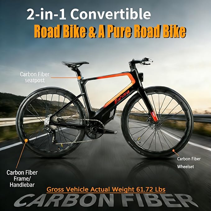 Eahora Urace Convertible Full Carbon E-Road Bike, T800 Carbon Fiber Frame, 360WH Hidden Battery, 250W Hub Motor, 11-Speed Electronic Shifting, 700C Racing & Training Road Ebike for Beginners to Pros