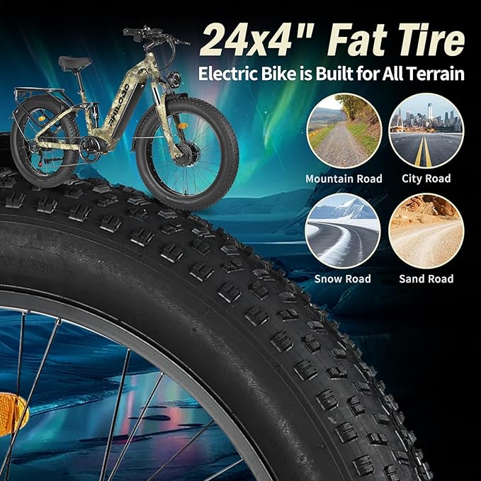 5000w Dual Motor Electric Bicycles, 60V Battery E-Bike with 45 MiIe P-Hour Electric Bike for Adults, 26 Fat Tire Hunting Ebike for All Terrain, Full Suspension Electric Ebike
