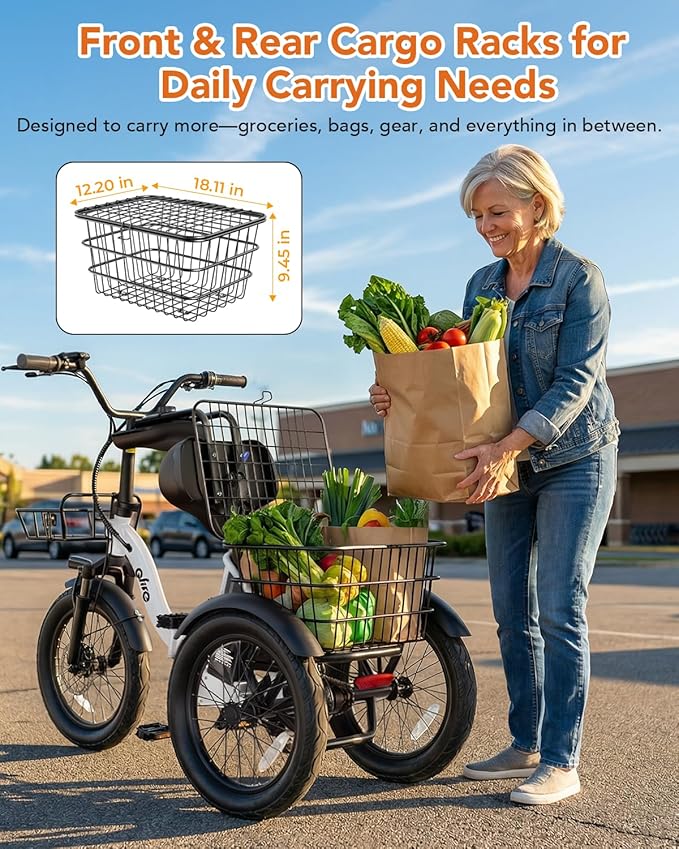 Qlife Triker Electric Bike, Peak 750W/1200W Brushless Motor Folding Trike Ebike, 499Wh Removable Battery, Step-Thru 3 Wheel Electric Bicycle, Up to 55 Miles, 20 Tire Tricycle for Adults