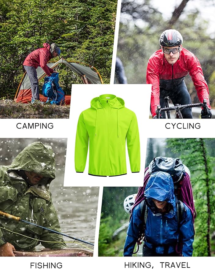COOFANDY Men's Light Rain Jacket with Hood Packable Waterproof Raincoat Golf Rain Gear Travel Hiking Windbreaker