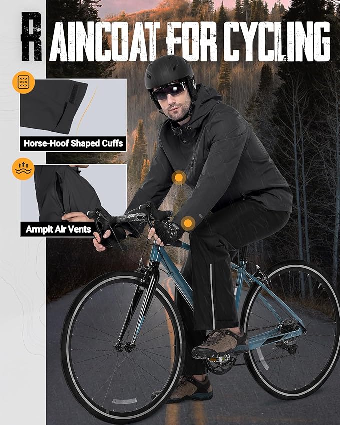 33,000ft Men's Packable Rain Jacket Lightweight Rain Shell Jacket with Hood Waterproof Raincoat for Cycling