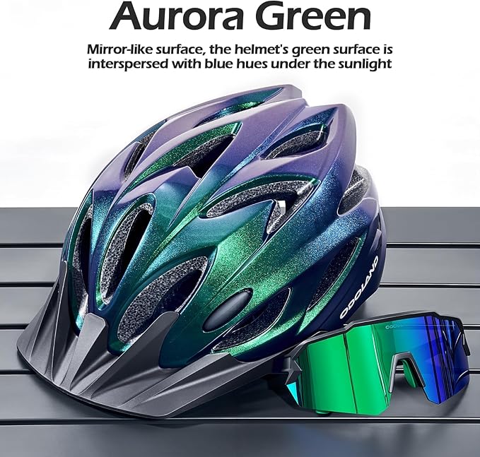 Odoland Adult Bike Helmet and Cycling Sunglasses Set for Men & Women, Safety Certified Bicycle Helmet with UV Protection Glasses for Mountain, Skating, Road, City Commuting & Outdoor Riding