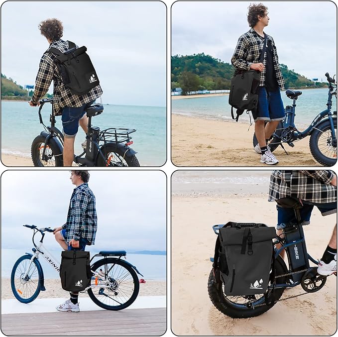 YEEGO DIRECT Bike Panniers,29L Large Capacity Waterproof bike bags, Bike Rack Bag Saddle Bags For Rear Rack Bicycles Commuter Backpack - Black (1 PCS)