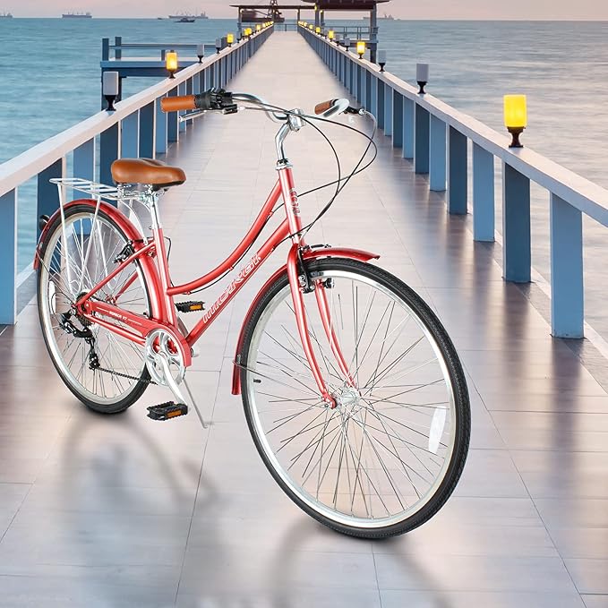 MICARGI 24/26 Inch Adult Cruiser Bicycle Hybrid Bike 1/7 Speeds Commuter Bike for Women, Men, Seniors,Step-Through or Step-Over Bike Steel Frame Multi Colors Style
