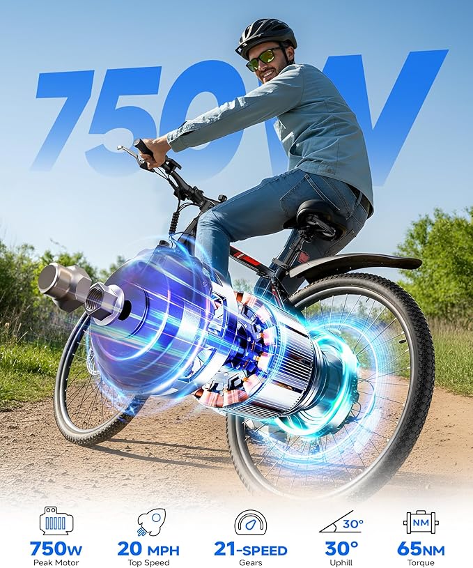 Electric Bike for Adults & Teens - 350W 26" Victor Ebike - 21-Speed, 20Mph Up to 40Miles with Dual Disc Brakes, Commuter E-MTB for Men Women | UL 2849 Certified