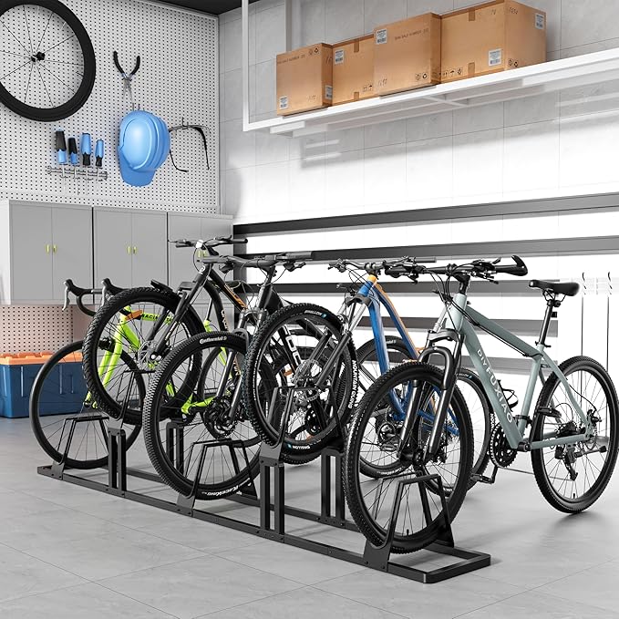 Heavy-Duty 5 Bike Storage Rack with Elevated Parking Space Design – 8.9KG Floor-Mounted Bicycle Stand, Indoor/Outdoor Universal Rack Compatible with Mountain Bikes & Road Bikes