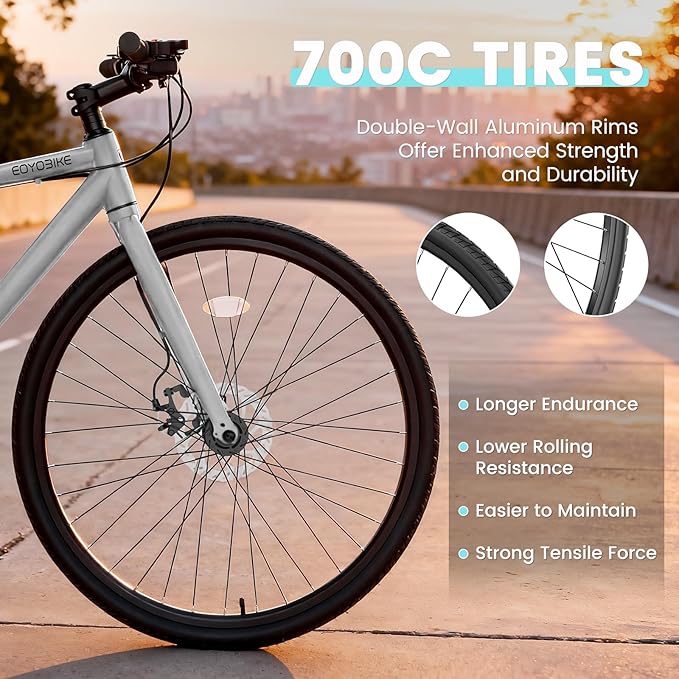 NAIZEA 700C Hybrid Bike for Adults, Aluminum Frame Step-Over Bicycle, 8-Speed Vintage Retro Road Bike for Men and Women, City Commuter Cycling, Multiple Colors