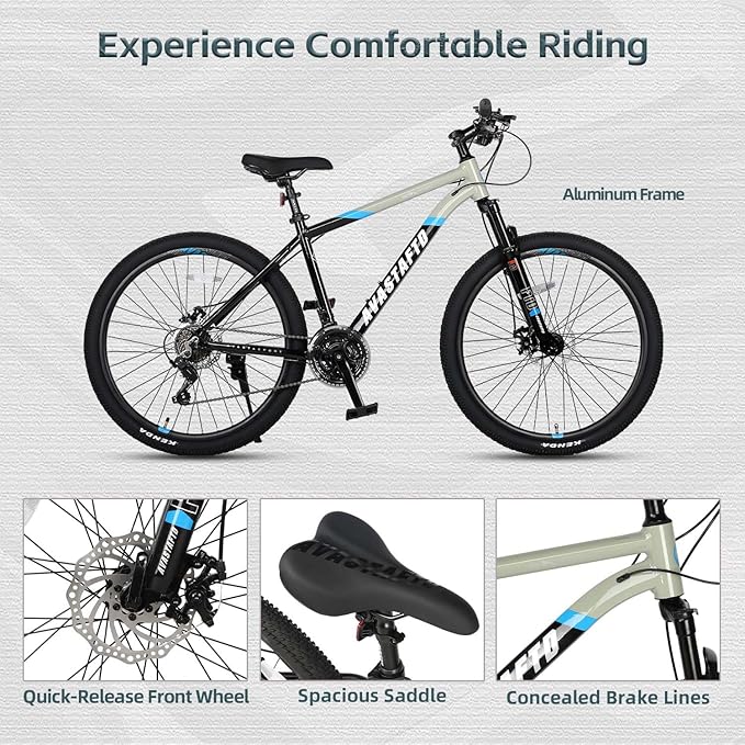 AVASTA Earth 26 27.5 inch Mountain Bike with 21-Speed, Aluminum Frame, Dual Disc Brake, Comfortable Saddle, Multiple Colors
