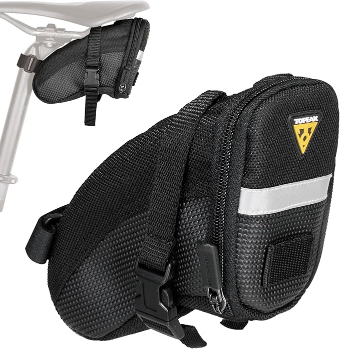 Topeak Aero Wedge Pack (Small, Strap Mount) – Aerodynamic Seat Bag for Tubes & Tools, Polyester, Reflective Trim, Quick-Release Strap System Fits All Railed Saddles, Durable Compact Cycling Storage