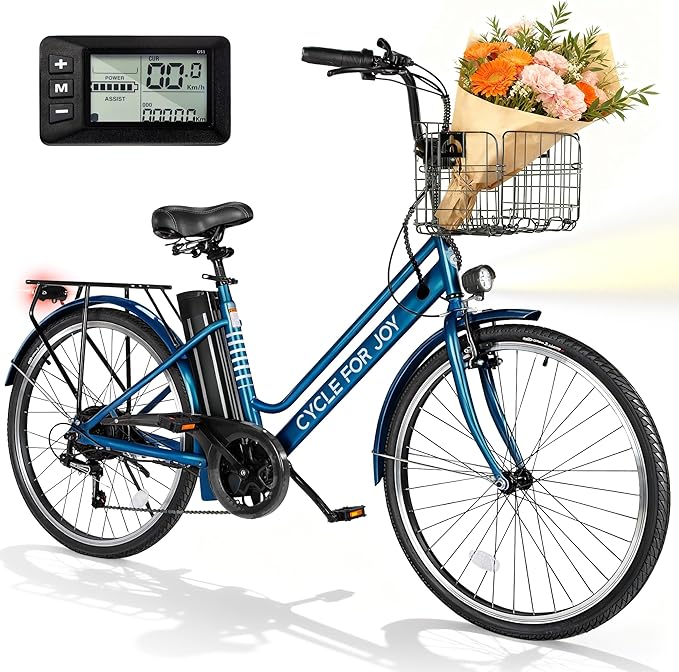 26" Electric Bike,1000W Peak City Cruiser Ebikes,20MPH 70Miles Step Thru Electric Bicycle with 48V Removable Battery,Detachable Foldable Basket,Rear Rack(TUV & UL2849)