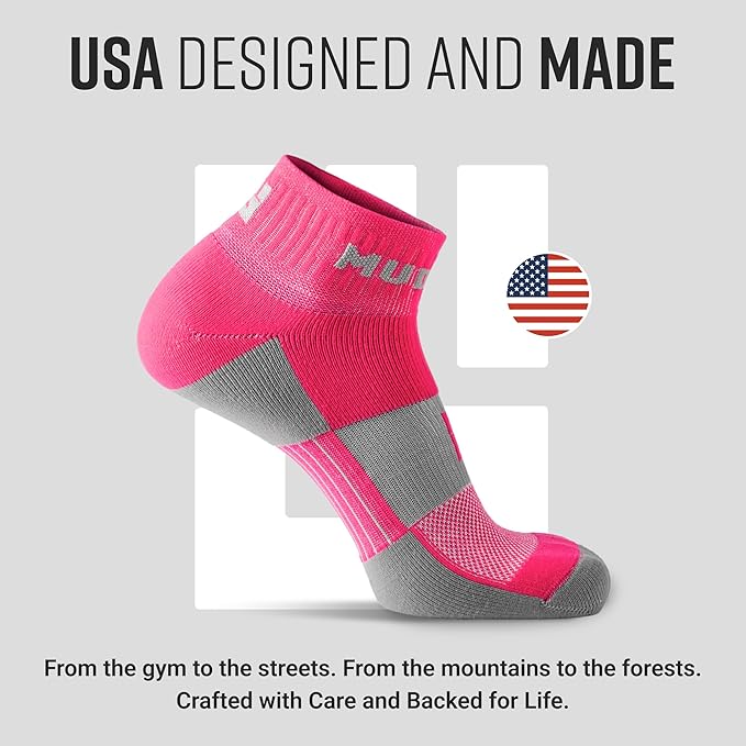 MudGear Quarter Crew Trail Socks, Blister-Resistant, Sweat-Resistant & Quick-Drying, Cushioned Footbed, Made in USA, 2-Pack