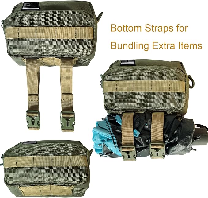 Larswon Motorcycle Handlebar Bag – Water Resistant Front Fork Pouch Storage Compatible with Cruiser, Softail, Dyna, Sportsters, Dirt Bike & Bicycle | Detachable Strap | Customizable Patch Green