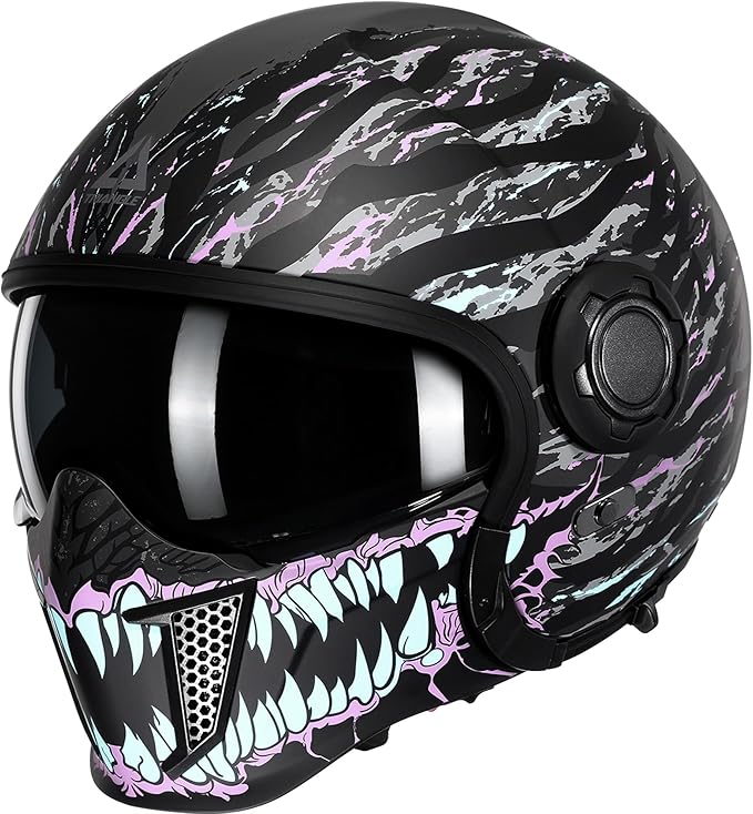 TRIANGLE Full Face Motorcycle Helmets,Off-Road Motocross Helmet for Men & Women,Dual Visor with Internal Tinted Sunshield,Open Face 3/4 Adult Racing Helmet DOT Approved(L)