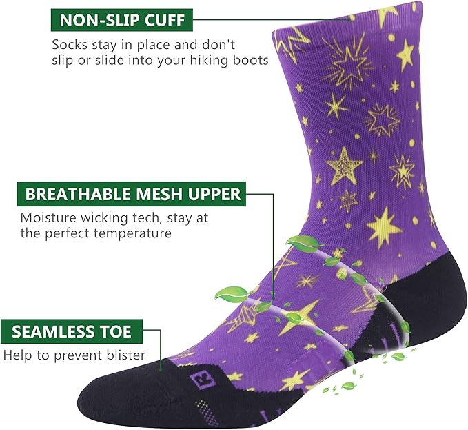 HUSO Hiking Socks Men Women Fashion Novelty Digital Printing Sports Crew Socks 3, 4 Pairs
