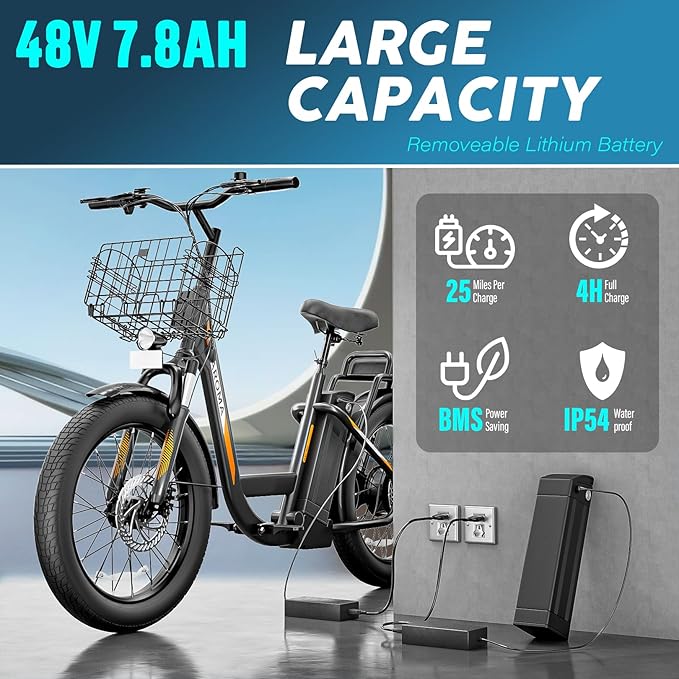 Caroma Peak 500W/800W/1200W Electric Scooter with Seat, 20" Fat Tire Electric Bike with 48V Removable Battery, Up to 30Miles & 20MPH, Adult Scooter for Commuting with Basket&Adjustable Seat