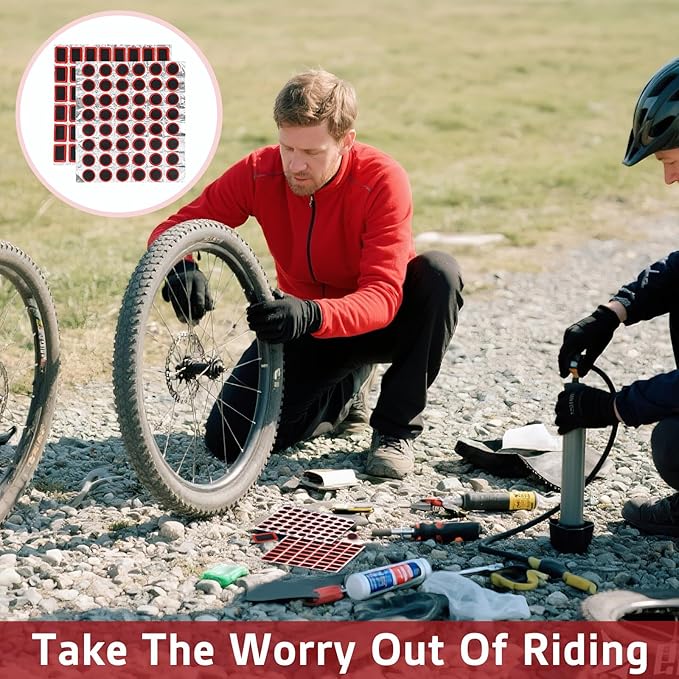 96Pcs Tube Patches Bike Bicycle Tire Patch Outdoor Cycling Bicycle Tire Tool Rubber Puncture Repair Patch Included Round Square for Road Mountain Bikes Motorcycle (Without Glue)
