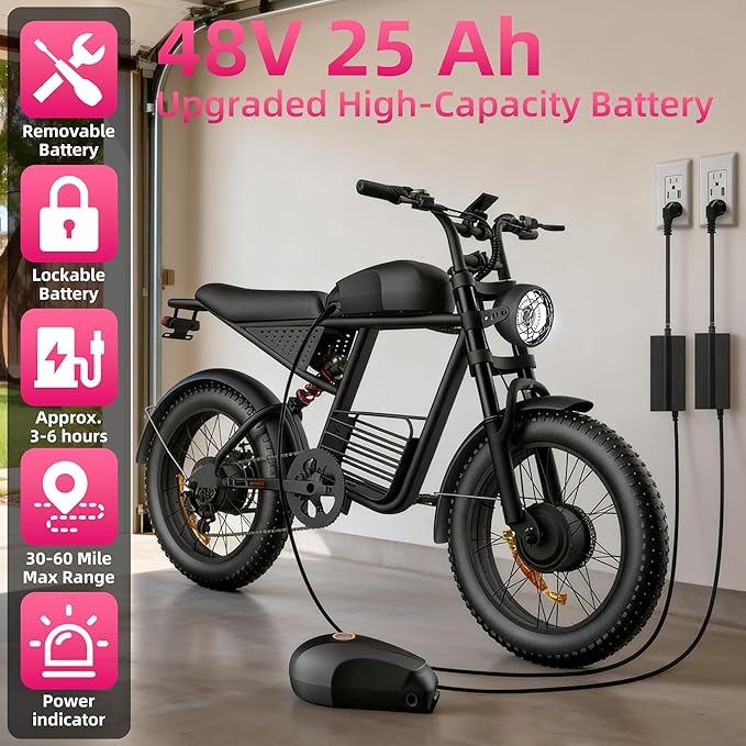 Electric Bike for Adults FX20, 3000/1500W, 37/35MPH Fast E-Bike, 48V 25Ah/18.9Ah Battery, 40-80 Miles Long Range Electric Motorcycle, 20" Fat Tire Dirt Bike, UL 2849 GCC All Terrain Mountain Snow