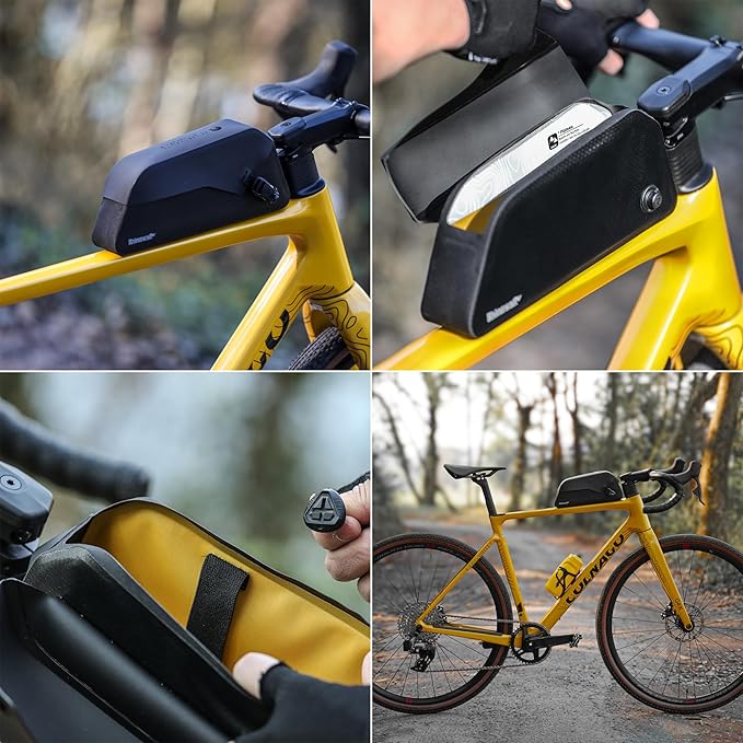 Rhinowalk Waterproof Top Tube Bike Bag IPX4 Magnetic Closure Frame Pack Slim Profile Fits Road Mountain Bike 1.3L