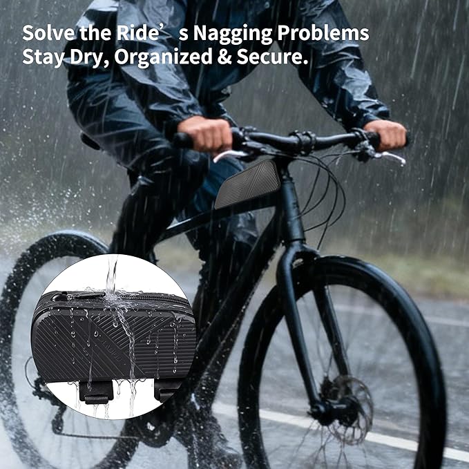 Waterproof Top Tube Bike Bag for Mountain Bikes, Large Capacity Front Triangle Storage Pouch with Reflective Stripes, Protect Your Phone, Money and Other Valuable Items