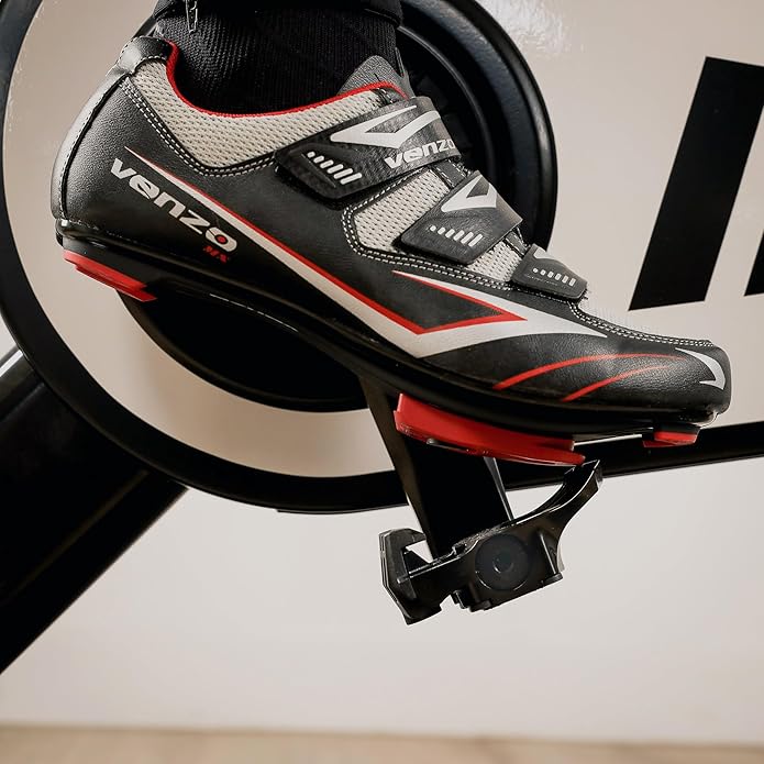 Venzo Bicycle Men's Road Cycling Riding Shoes - 3 Straps - Compatible with Look Delta & for Shimano SPD-SL - Perfect for Road Racing Bikes - Black - 14.5 US Men
