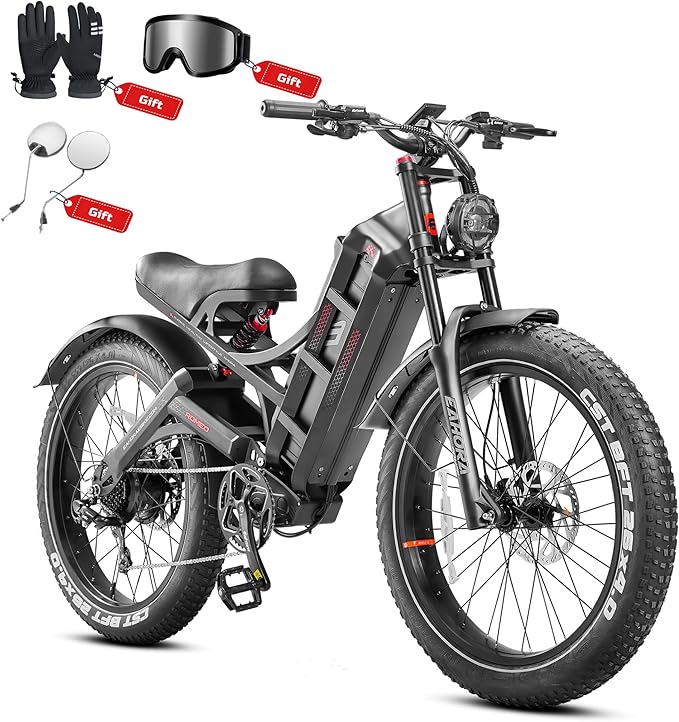 eAhora 5600W Romeo Pro 3 Dual Motor Electric Bike for Adults 50MPH, 60V70A, 26x4 Fat Tire Full Suspension All Terrain Ebike for Men Women, Up to 200 Miles for Snow Off-Road Commuter Mountain E-Bike